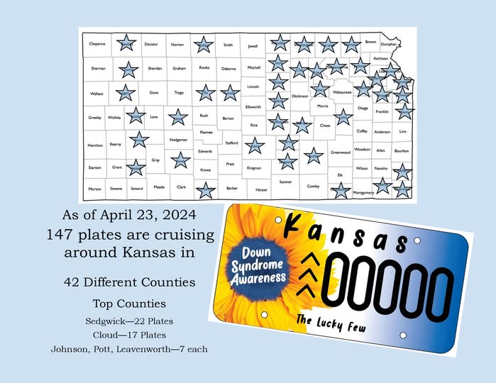 Kansas Down Syndrome Awareness specialty license plate supporting NCKDSS