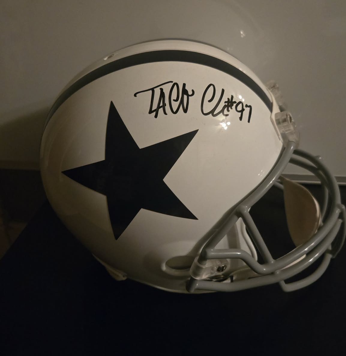 Regular-size Dallas Cowboys helmet autographed by Taco Charlton (authentication certification included)